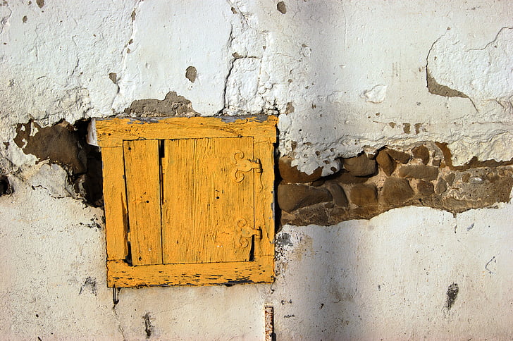 ประตู, ผนัง, hauswand, เก่า, สีเหลือง, หน้าต่าง, ไม้