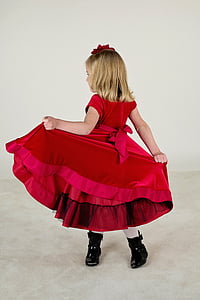 liten flicka, röd klänning, Söt, klänning, Söt, unga, barn
