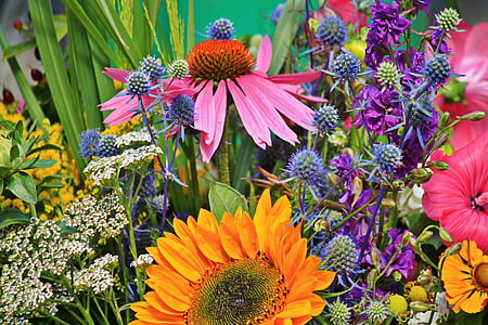 ziedi, ziedu pušķis, Ziedi tika, tirgus kabīne, ziedu tirdzniecība, farbenpracht, tirgus diena