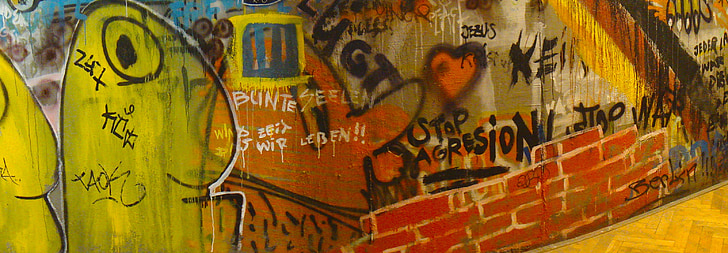 Praha, Graffiti, vegg, veggmaleri, Tenk, gatekunst, fargerike