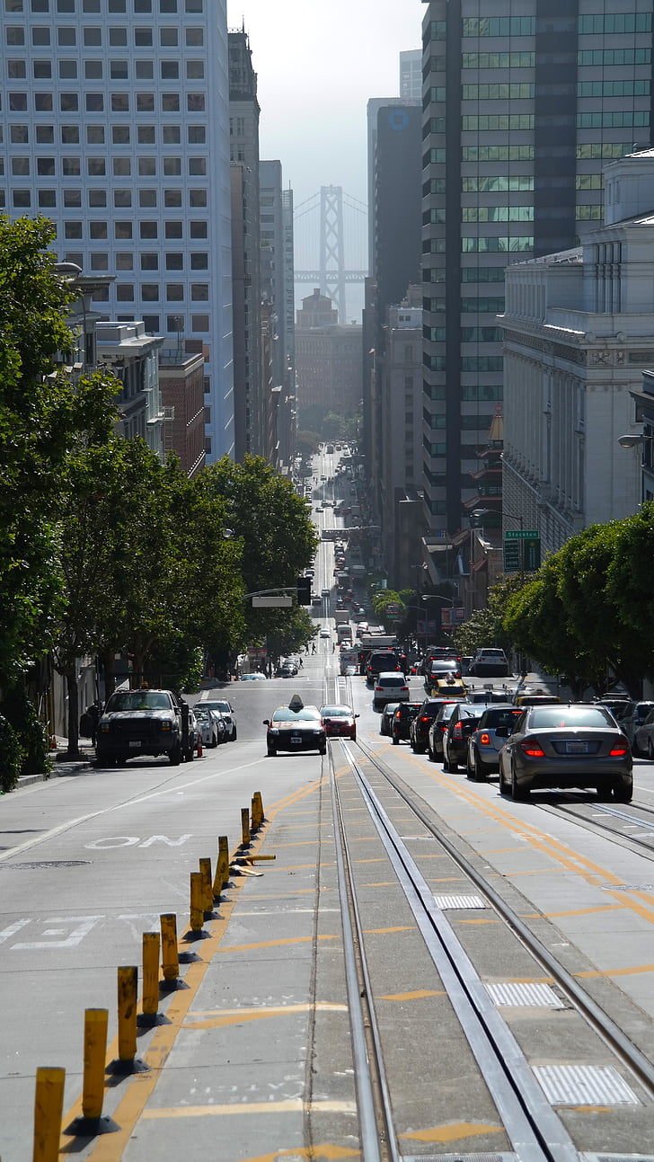 Сан Франциско, път, улица, стръмен, трафик, Скинър, мост