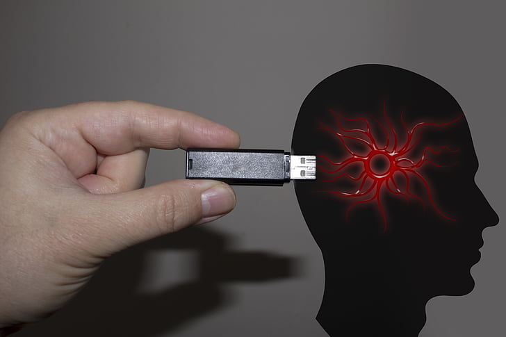 hand, USB-stick, hoofd, Psychology, gevoelens, suggestie, gedachten
