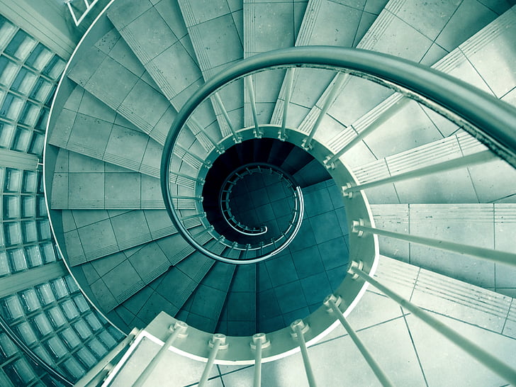 fotografija, siva, spirala, stepenice, stubište, stubište, korake