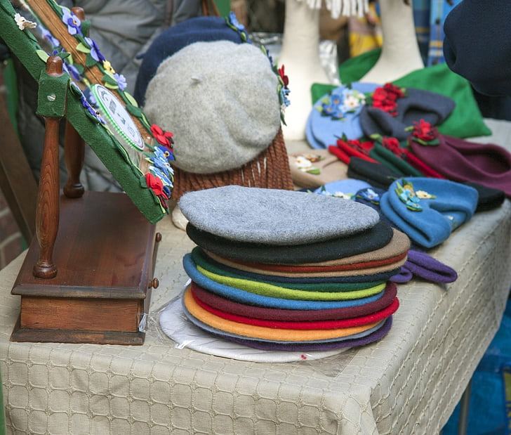 barret, barrets, Beret, boines, colors, brillant, mercat
