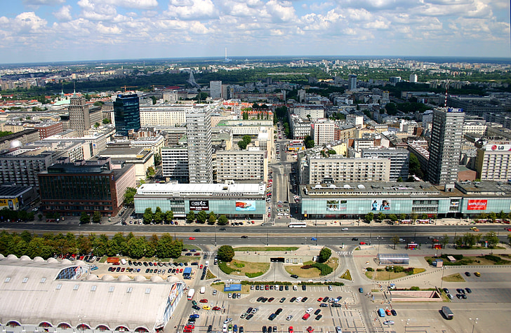 Varšava, Polija, antena, ēkas, ielas, Jeruzalemes, jumti