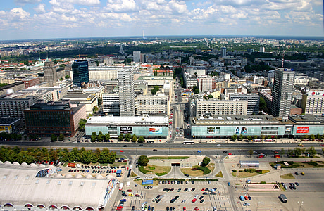 Varšava, Polsko, letecký, budovy, ulice, z Jeruzaléma, na střechy