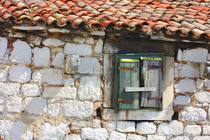 arquitectura, finestra, antiga finestra, sostre, Rustico