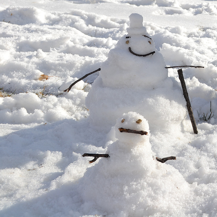 snowman, season, white, cold, ice, snow, winter