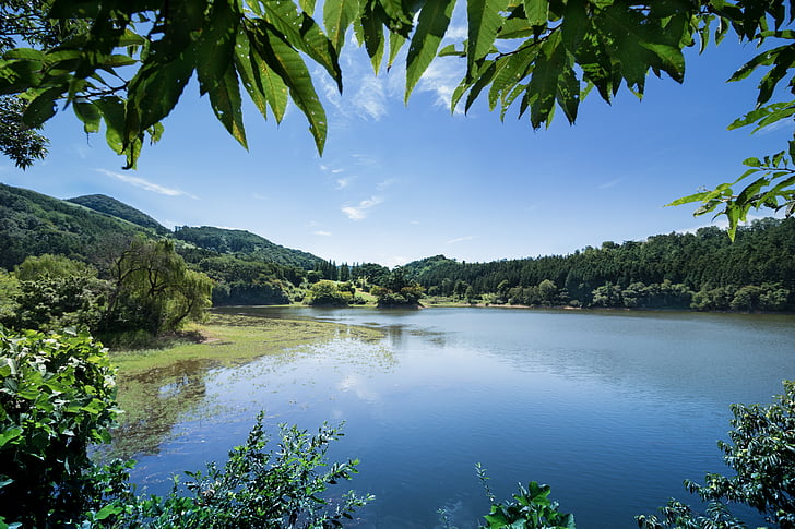 空と湖, ビジネスのため, 自然, 春, 貯水池, 風景, 韓国