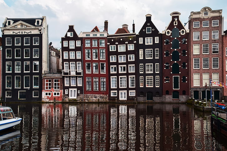 Amsterdamas, Nyderlandai, Miestas, kanalas, Architektūra, jūrų laivas, namas