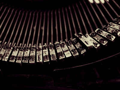 antikk, svart-hvitt, nøkler, bokstaver, metall nøkler, skrivemaskin, gammeldags