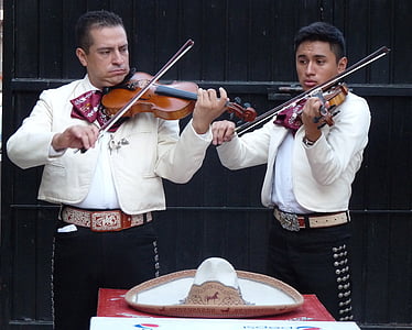 mariachis, ミュージシャン, メキシコ, バイオリン, 帽子