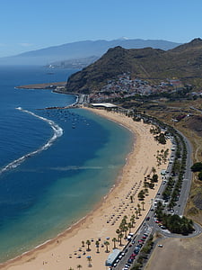 plaža, vode, more, Obala, pješčana plaža, Playa las teresitas, Tenerife