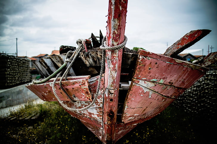 coisas, barco, destroços, quebrado, danificado, corda, embarcação náutica