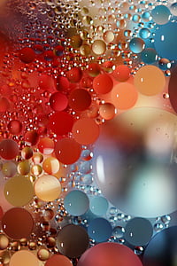 aceite y agua, arte, colorido, reflexiones, esferas, puntos suspensivos, flotando