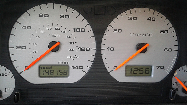 speedometer, instrument klyngen, kilometertal
