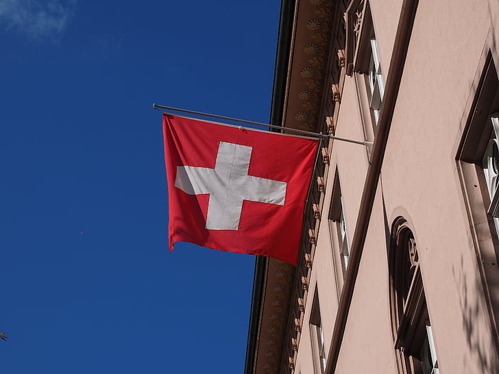 vlajka, Švajčiarsko, vietor, flutter, kríž, červená, biela