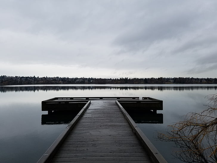 docka, sjön, Green lake park, Seattle, lugn, landskap, lugn