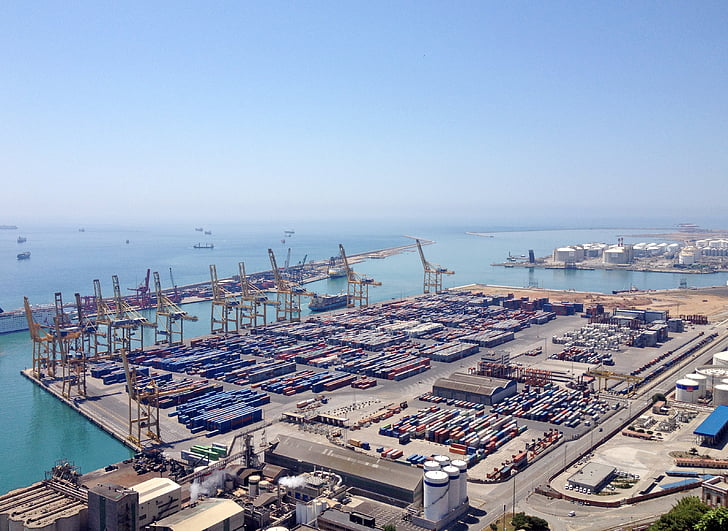 barcelona, port, freight harbor, spain, sea, catalonia, mediterranean