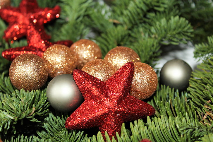 Коледна звезда, Коледа, Коледна украса, декорация, фон, Коледна украса, топки