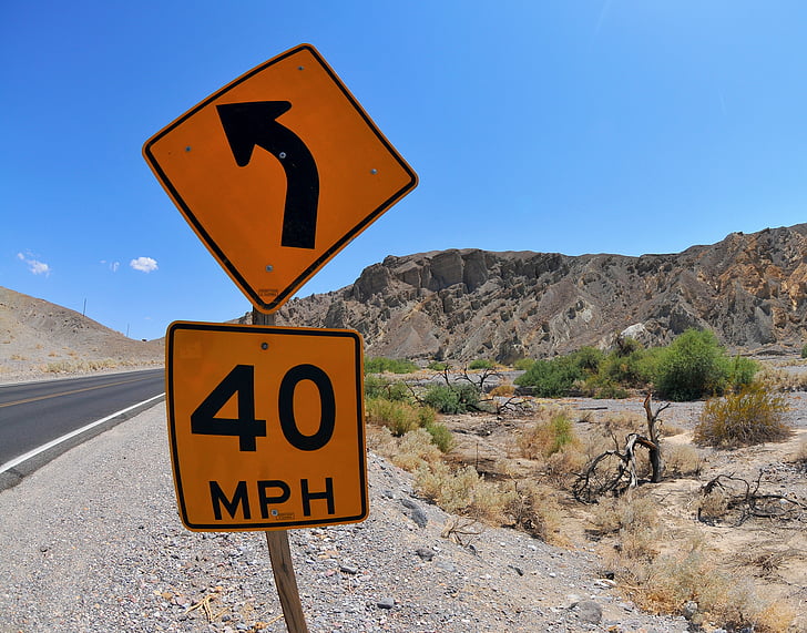 долина на смъртта, Америка, САЩ, път, пътен знак, пустиня, ограничение на скоростта