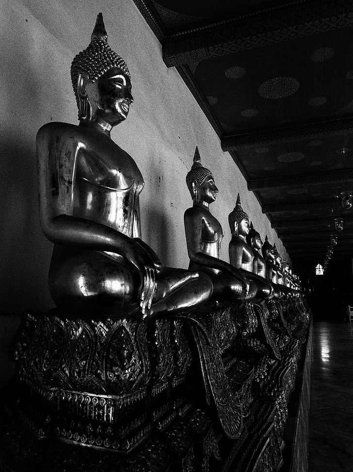 svart-hvitt, Buddha-statuen, Bangkok, Thailand