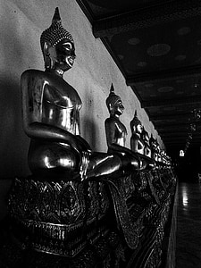 čierna a biela, socha Budhu, Bangkok, Thajsko