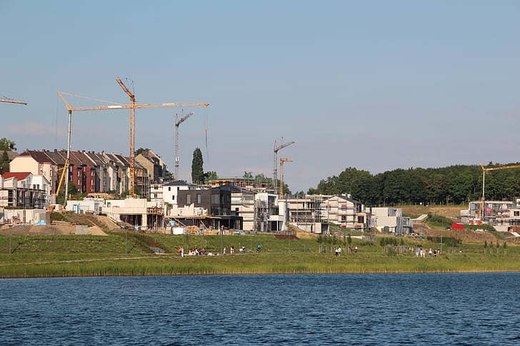 phoenix lake, dortmund, building, construction section, first, crane, build
