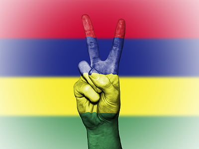 Maurícia, paz, mão, nação, plano de fundo, Bandeira, cores