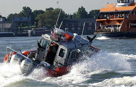 сигурност лодка, Ню Йорк, пристанище, морски, кораб, брегова охрана, защита
