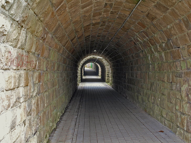 đường hầm, đi, đoạn văn, underpass, ánh sáng, lát đá, kiến trúc
