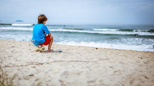 Pantai, anak, kenikmatan, menyenangkan, laut, di luar rumah, relaksasi