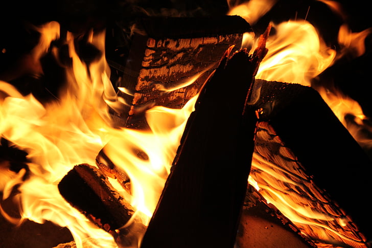 fire, embers, wood, flame, campfire, heat, burn