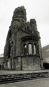 Βερολίνο, μνημειακή, καταστροφή, Εκκλησία, Γερμανία, μονόχρωμη, κτίριο