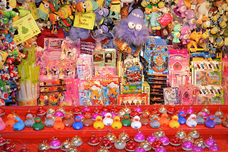 funfair, Fairground stall, vịt, giá cả, màu sắc, Giáng sinh balls, đồ chơi