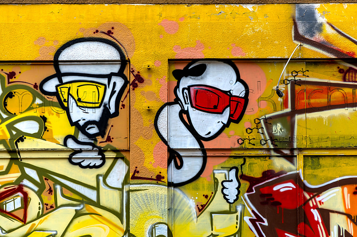 perkotaan, seni perkotaan, seni jalanan, dinding dicat, Graffitti, kuning