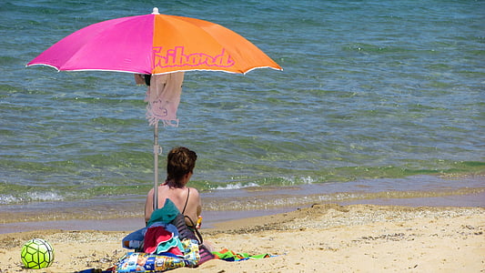비치, 우산, 색상, 바다, 여름, 휴가, 휴식