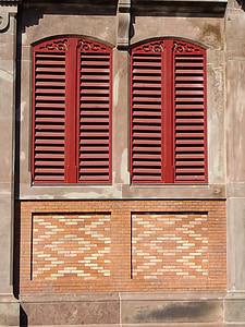window, shutters, facade, closed, wooden shutters, red, structure