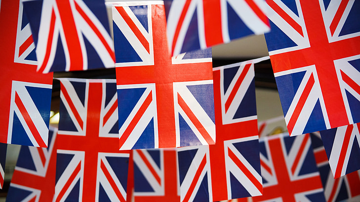 Bandeira, Grã-Bretanha, britânico, Emberiza, celebração, decoração, decorativos