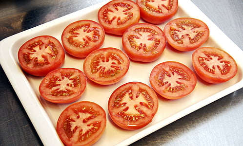 tomater, ovn, pynt, bagt, spisning, mad, smag