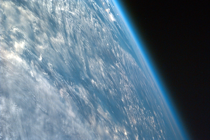 Terra, globo, atmosfera, nuvens, céu, ônibus espacial, espaço