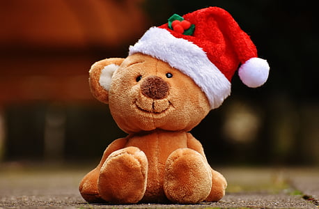 Kalėdos, meškiukas, Minkštasis žaislas, Santa skrybėlę, juokingas, meškiukas, įdaryti žaislas