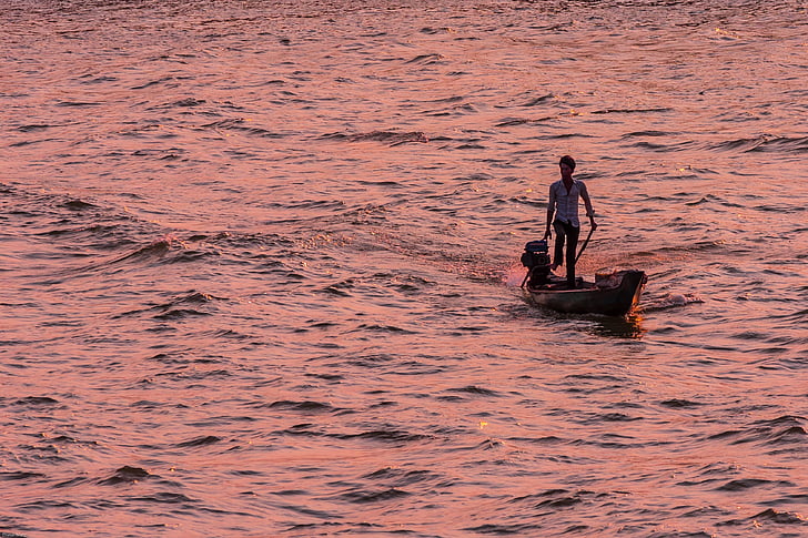 vietnam, mekong river, evening sun, golden hour, river, shipping, boot
