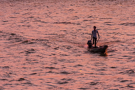 Vietnam, Río Mekong, sol de la tarde, hora de oro, Río, envío, arranque