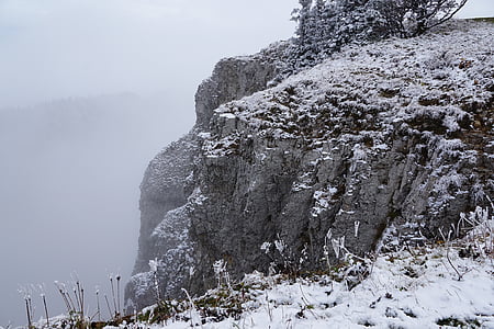 montagne, inverno, Creux du van, Svizzera, Jura, scogliera, montagna