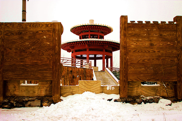 Pavilion, snö, byggnad