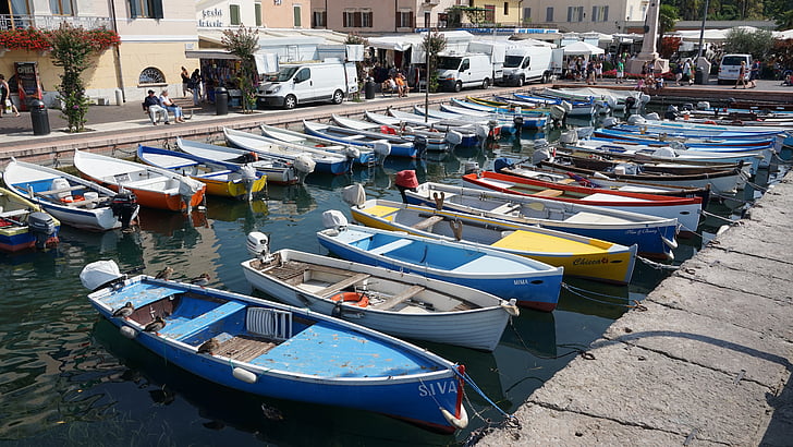 Bardolino, hamn, fiskebåtar, Garda, Italien, vatten, ankare