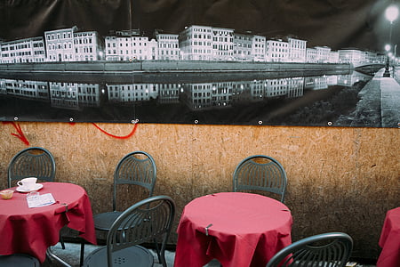 restaurant, interior, red, tablecloth, arrangement, city, coffee
