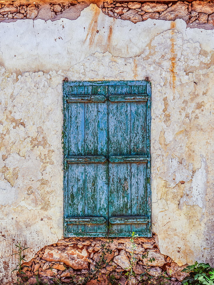 finestra, fusta, envellit, resistit, paret, danyat, antiga casa