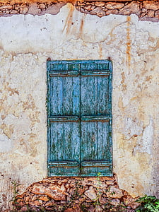 fenêtre de, en bois, âgés de, Weathered, mur, endommagé, maison ancienne